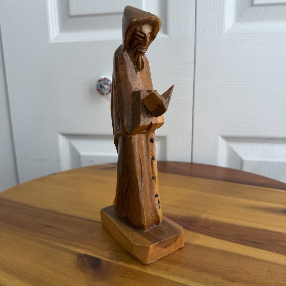 Hand Carved Wood Priest Monk Bible Religious Religion Decor Granny Cottage
